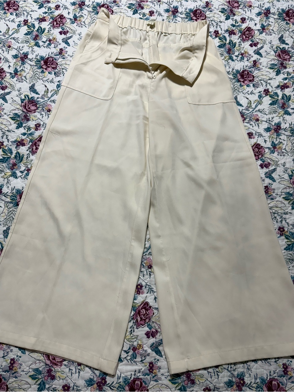 Max Studio Wide-Leg Cream Elastic-Waist Pants